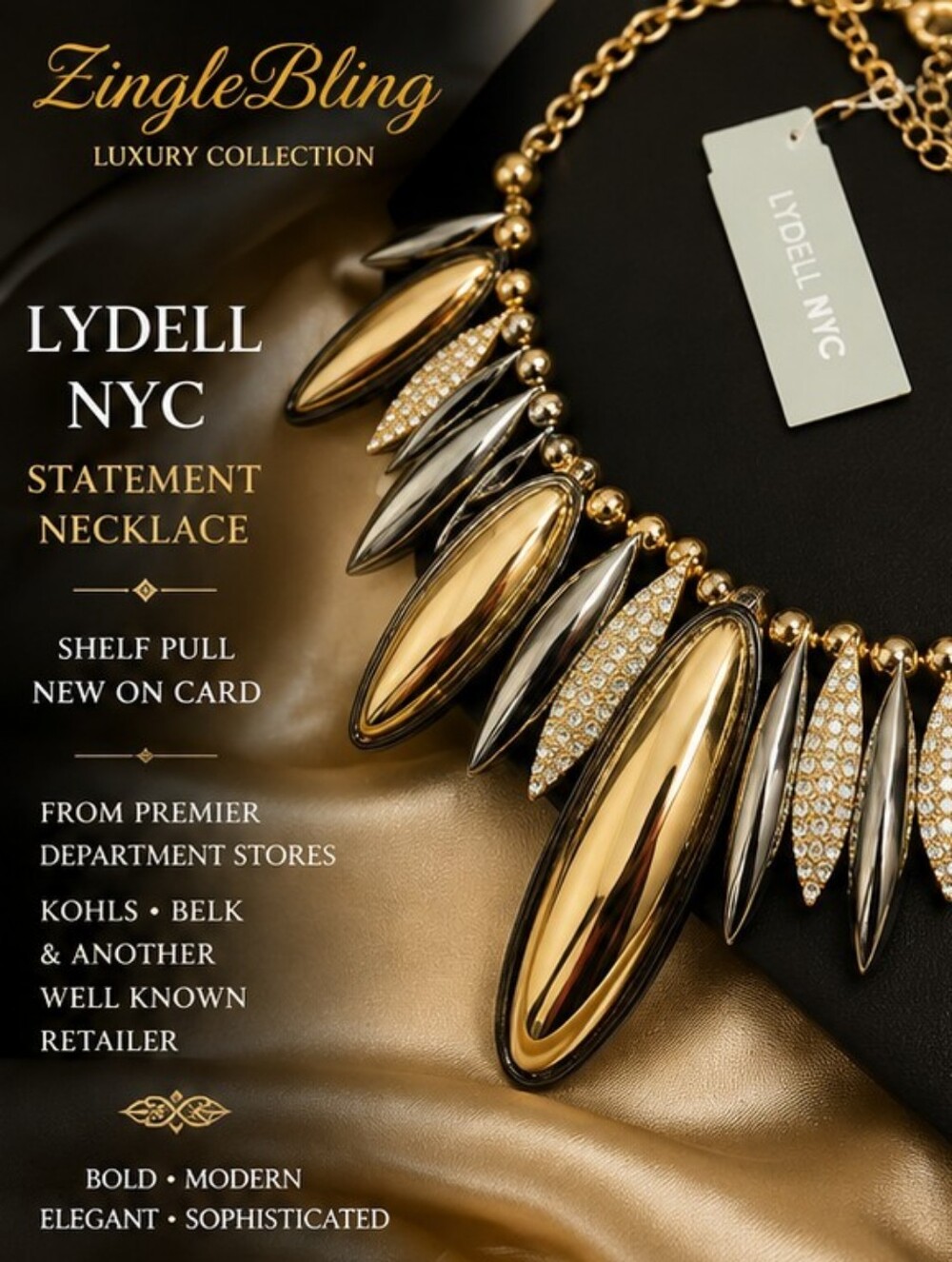 Lydell NYC Two Tone Crystal Statement Necklace NWT